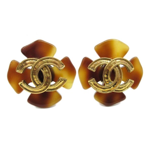 Chanel Acrylic Earrings Clip-On Brown 94P 20628 - Picture 1 of 4